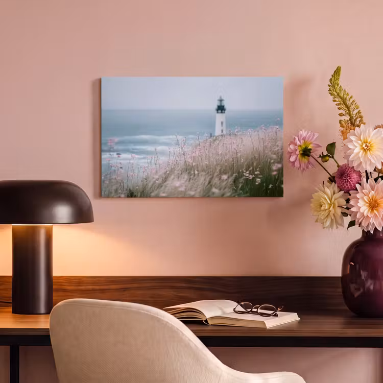 Canvas schilderij - Vuurtoren - Klif - Zee - Bloemen — 4