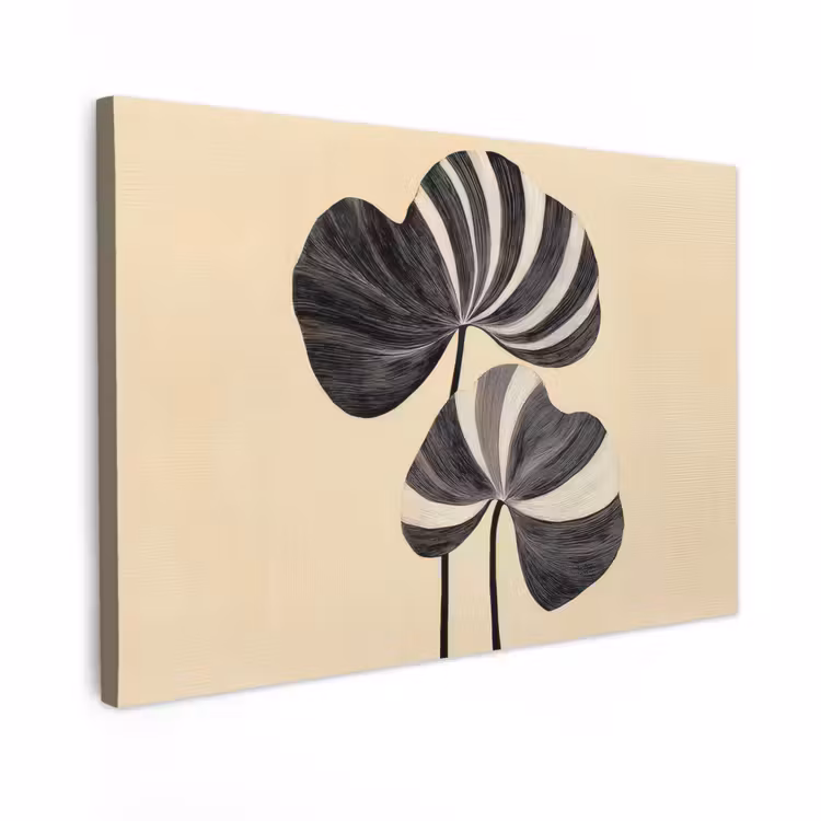 Canvas schilderij - Zwart - Bladeren - Strepen - Minimalistisch — 1