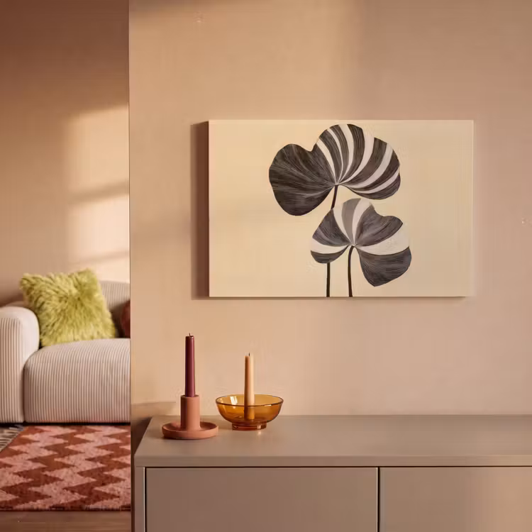 Canvas schilderij - Zwart - Bladeren - Strepen - Minimalistisch — 2