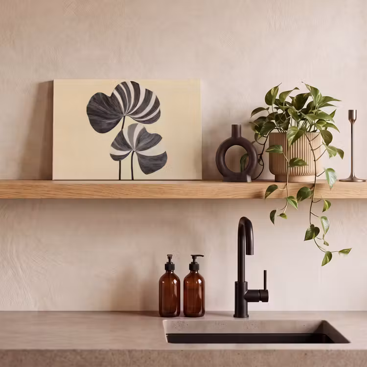 Canvas schilderij - Zwart - Bladeren - Strepen - Minimalistisch — 3