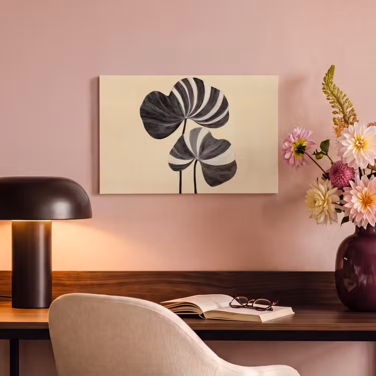Canvas schilderij - Zwart - Bladeren - Strepen - Minimalistisch — 4
