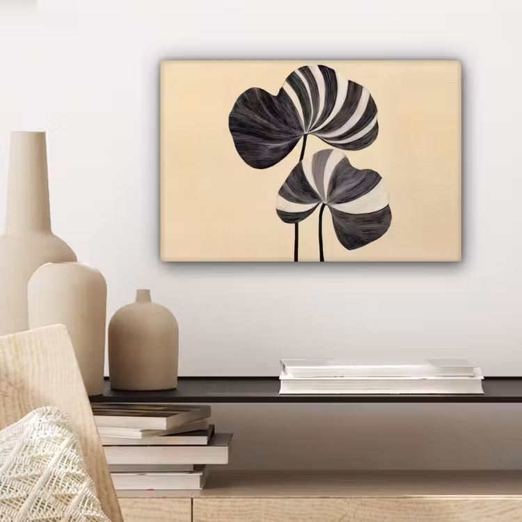 Canvas schilderij - Zwart - Bladeren - Strepen - Minimalistisch — 5