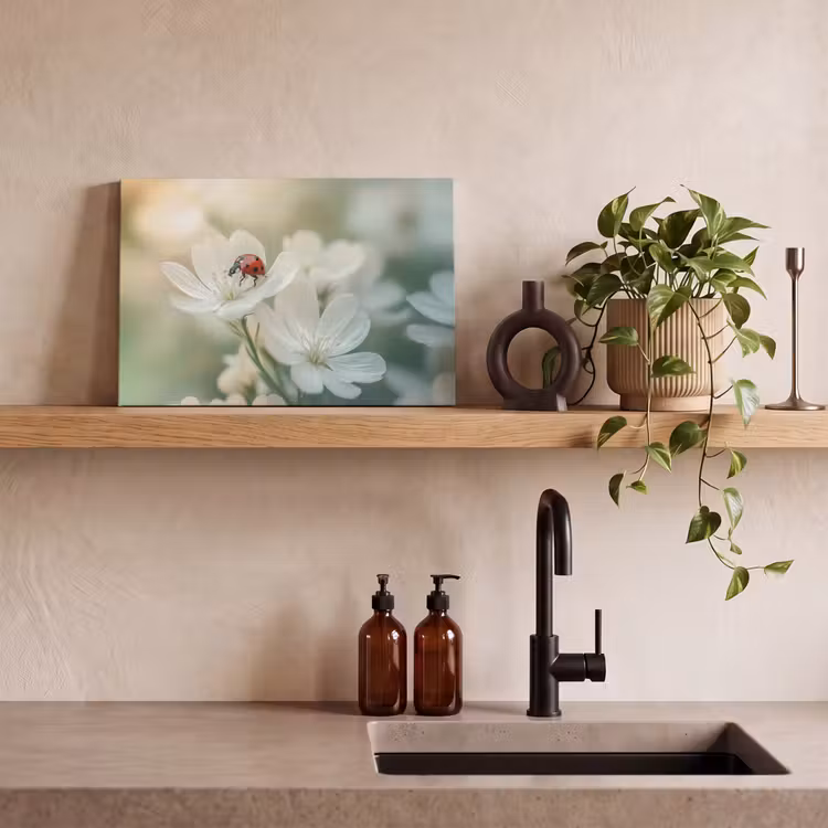 Canvas schilderij - Lieveheersbeestje - Bloemen - Wit — 3