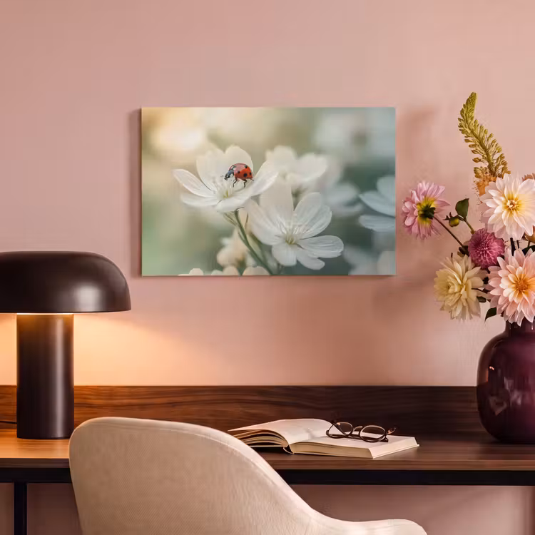 Canvas schilderij - Lieveheersbeestje - Bloemen - Wit — 4