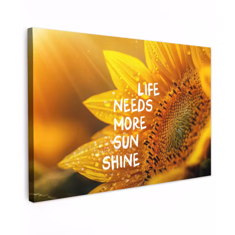 Canvas schilderij - Zonnebloem - Close up - Geel - Quote — 1