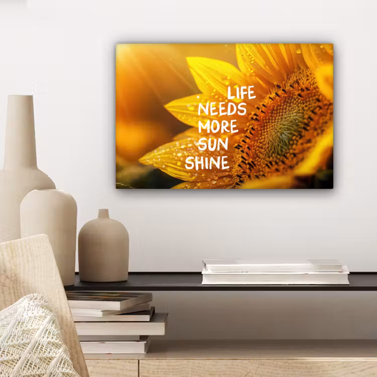Canvas schilderij - Zonnebloem - Close up - Geel - Quote — 5