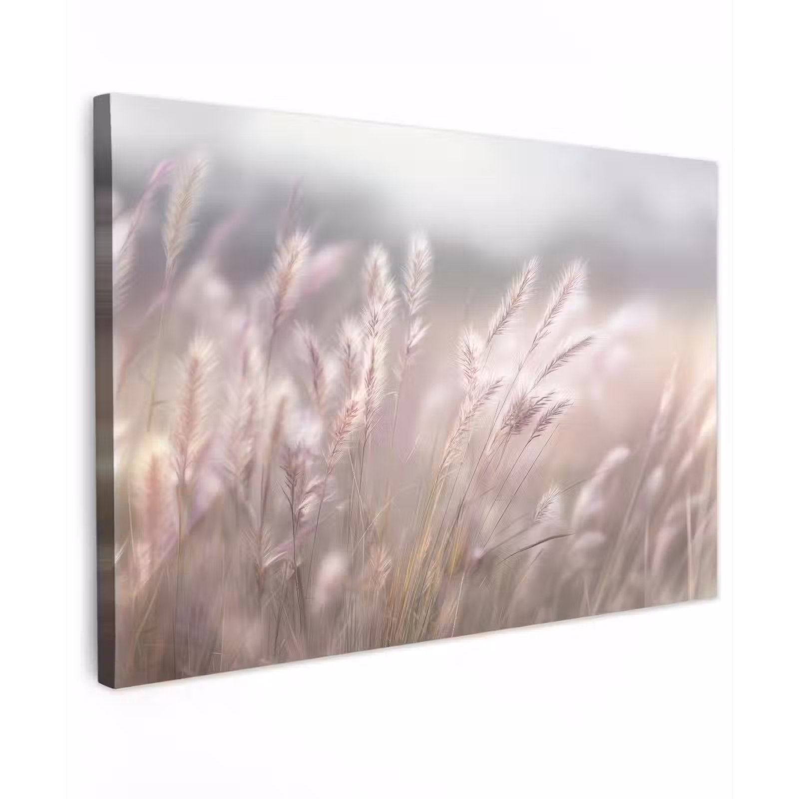 Canvas schilderij - Graspluimen - Wind - Beige - Mistig — 1