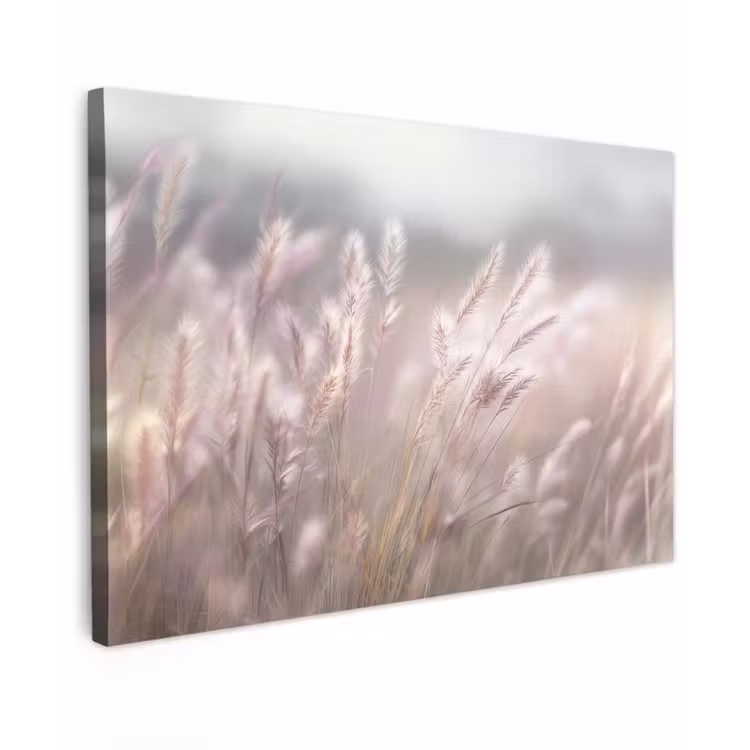 Canvas schilderij - Graspluimen - Wind - Beige - Mistig — 1