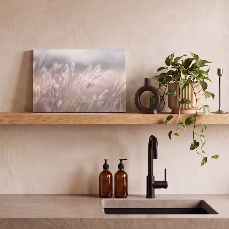 Canvas schilderij - Graspluimen - Wind - Beige - Mistig — 3
