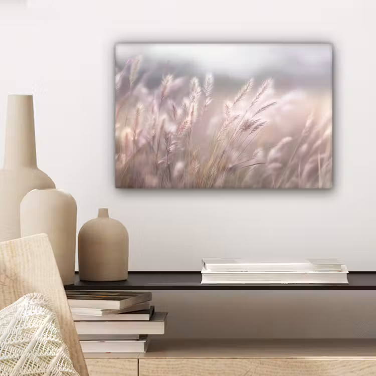 Canvas schilderij - Graspluimen - Wind - Beige - Mistig — 5