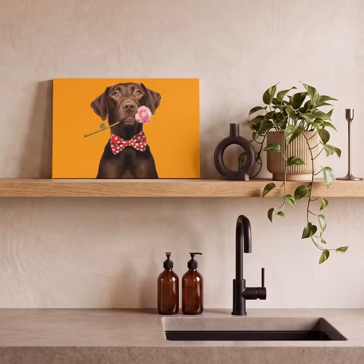 Canvas schilderij - Hond - Oranje - Roos - Valentijn — 2