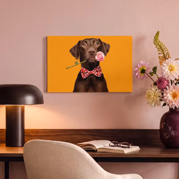 Canvas schilderij - Hond - Oranje - Roos - Valentijn — 3