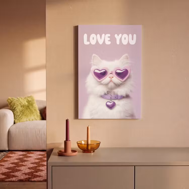 Canvas schilderij - Kat - Love - Paars - Valentijn — 1