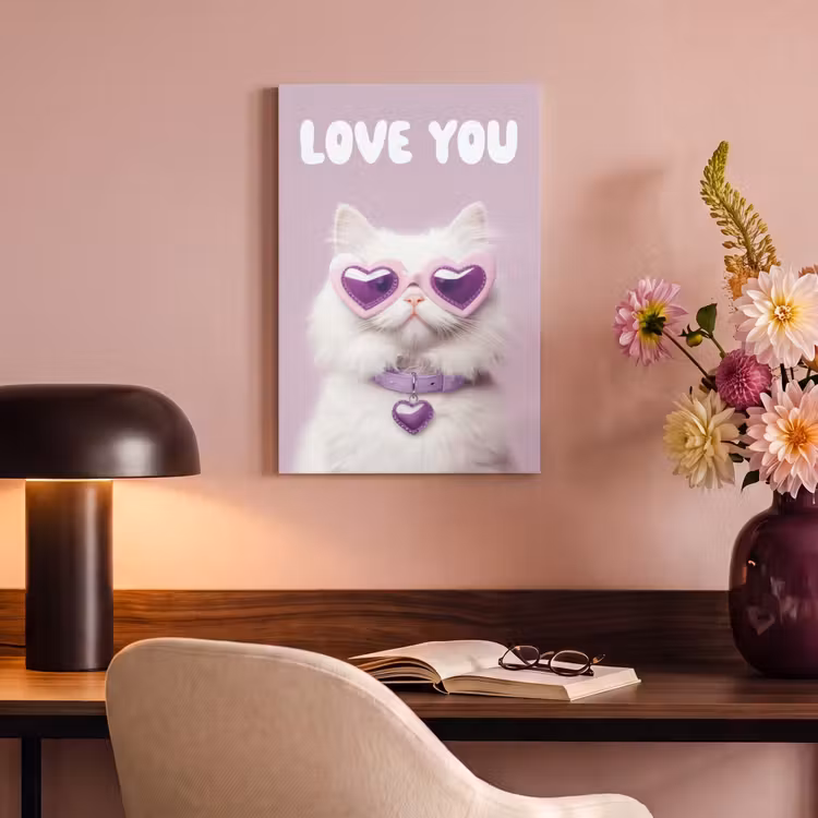 Canvas schilderij - Kat - Love - Paars - Valentijn — 2