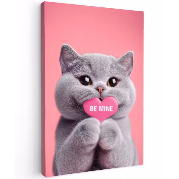 Canvas schilderij - Kat - Valentijn - Roze - Liefde — 1