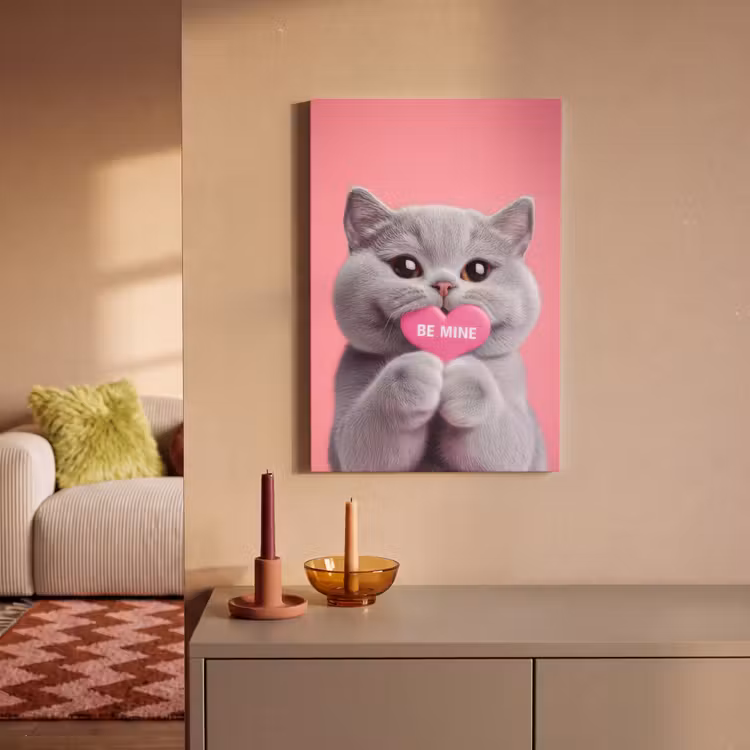 Canvas schilderij - Kat - Valentijn - Roze - Liefde — 2