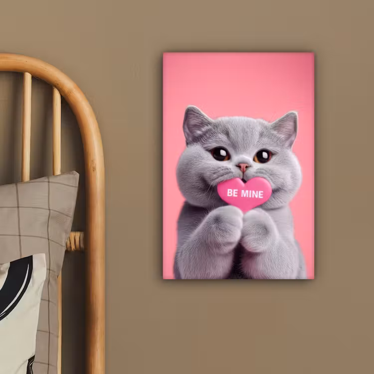 Canvas schilderij - Kat - Valentijn - Roze - Liefde — 3
