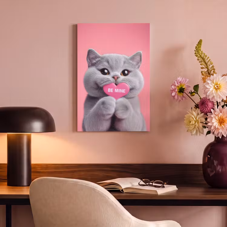 Canvas schilderij - Kat - Valentijn - Roze - Liefde — 4