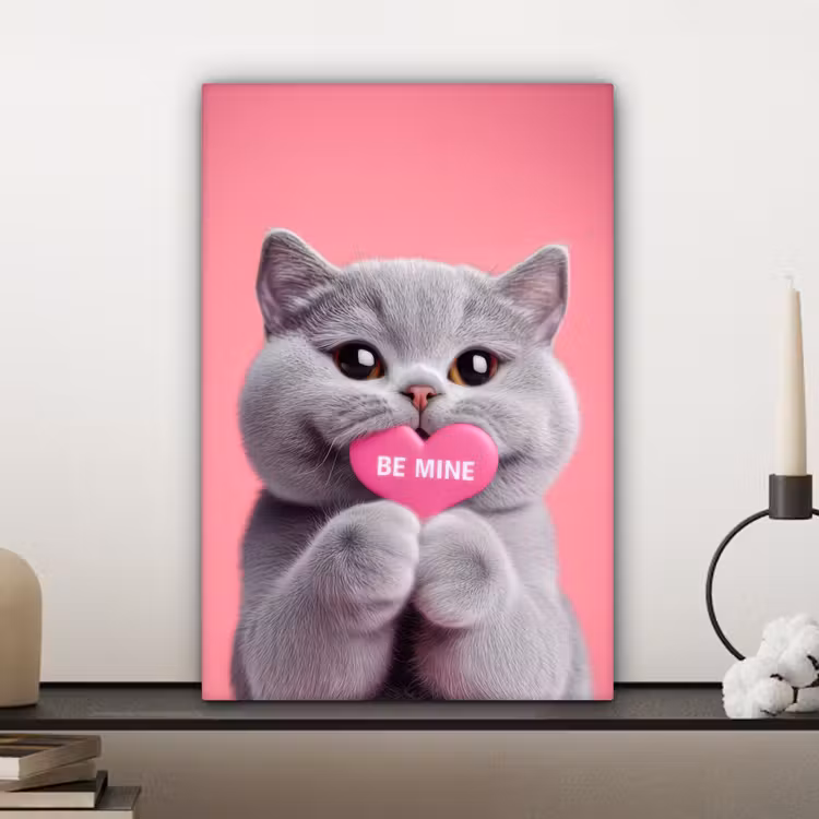 Canvas schilderij - Kat - Valentijn - Roze - Liefde — 5