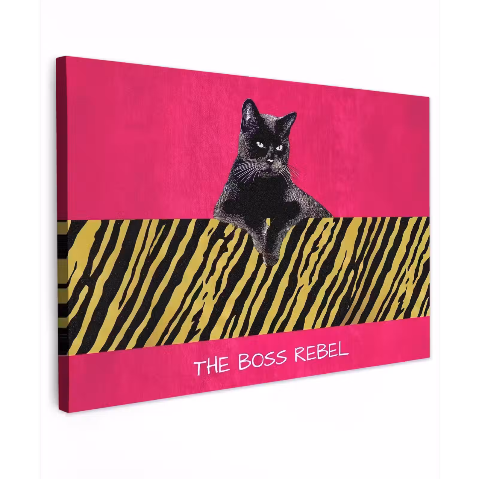 Canvas schilderij - Kat - Baas - Roze - Tijgerprint — 1