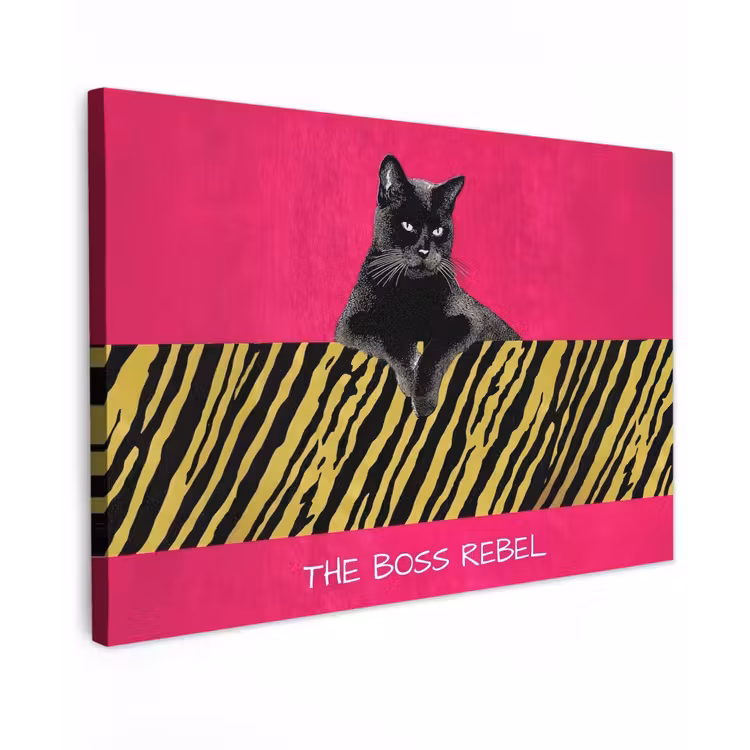 Canvas schilderij - Kat - Baas - Roze - Tijgerprint — 1