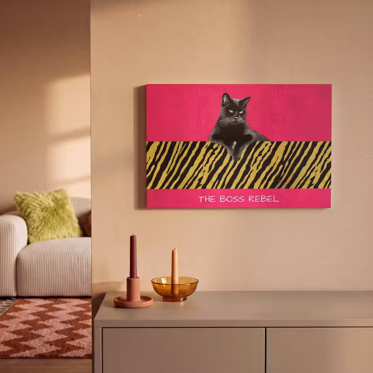 Canvas schilderij - Kat - Baas - Roze - Tijgerprint — 2