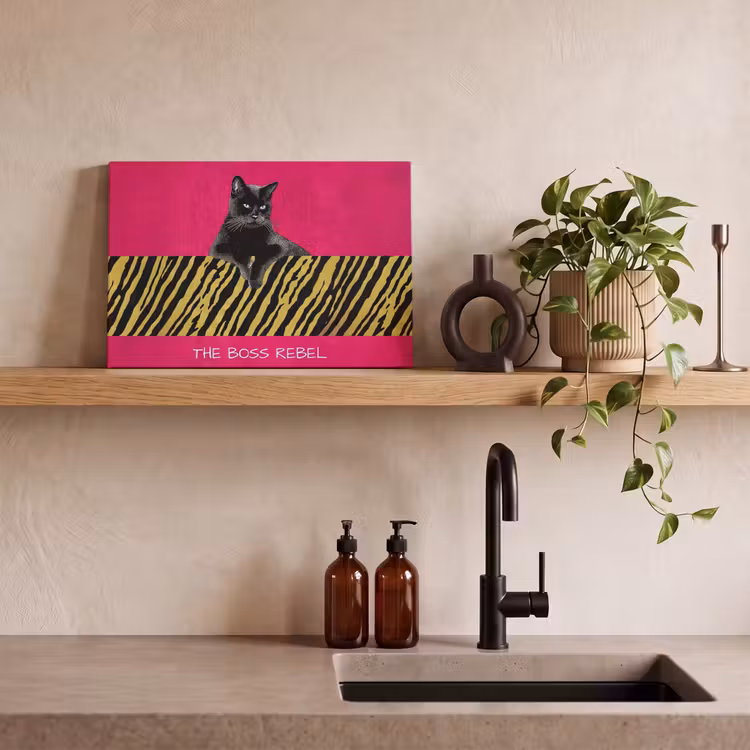 Canvas schilderij - Kat - Baas - Roze - Tijgerprint — 3