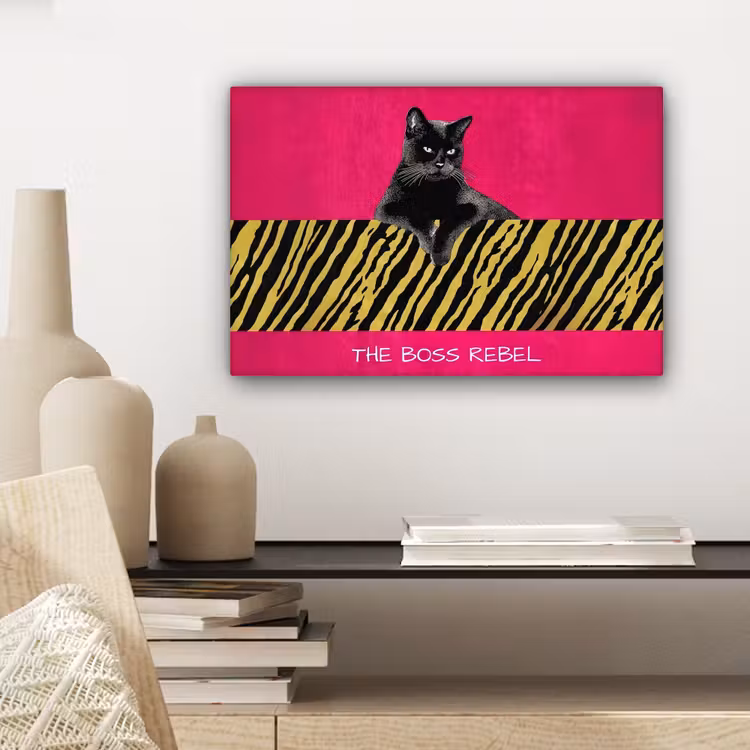 Canvas schilderij - Kat - Baas - Roze - Tijgerprint — 5