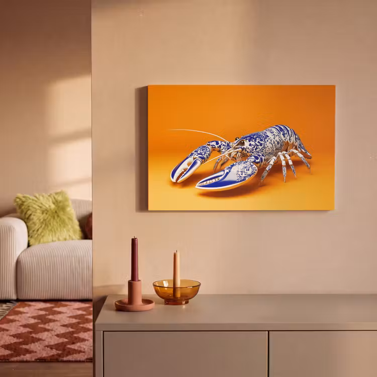 Canvas schilderij - Kreeft - Delftsblauw - Schild - Stoer - Oranje — 2