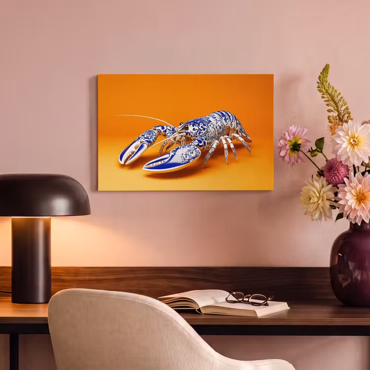 Canvas schilderij - Kreeft - Delftsblauw - Schild - Stoer - Oranje — 4