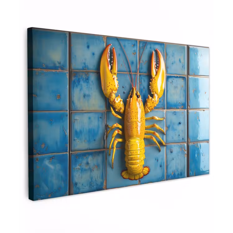 Canvas schilderij - Kreeft - Geel - Blauw - Tegels — 1