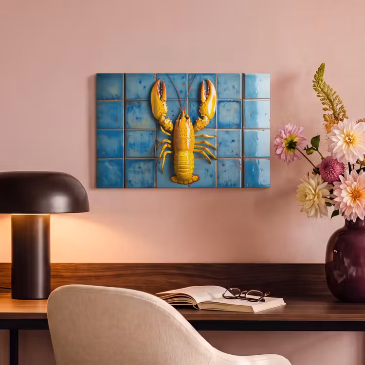 Canvas schilderij - Kreeft - Geel - Blauw - Tegels — 4