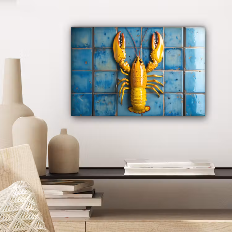 Canvas schilderij - Kreeft - Geel - Blauw - Tegels — 5