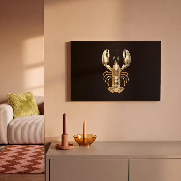 Canvas schilderij - Kreeft - Goud - Textuur - Zwart — 2