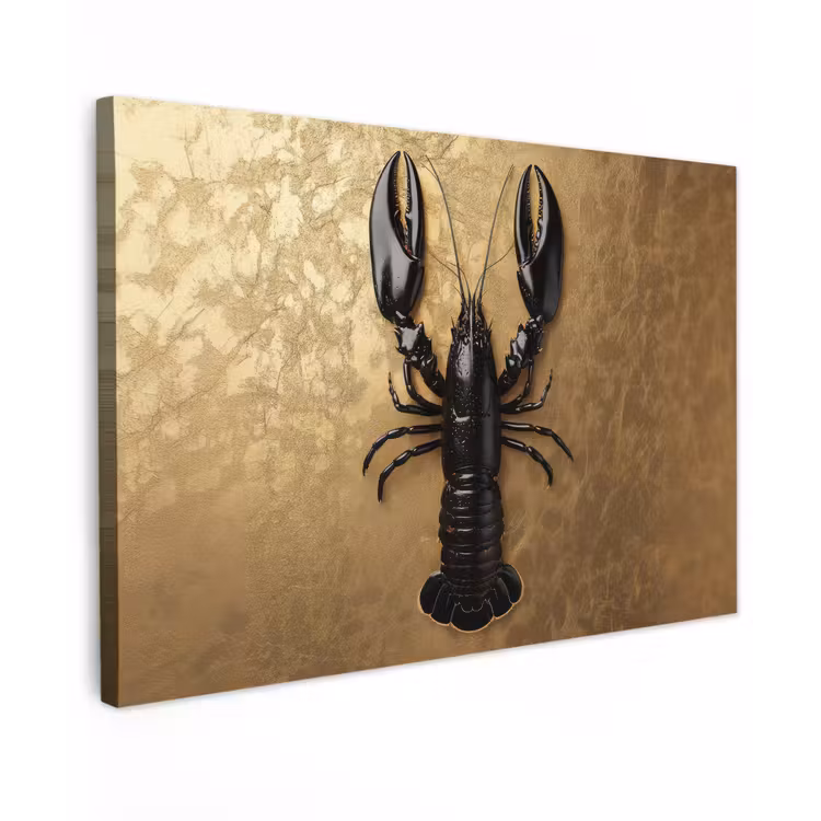 Canvas schilderij - Kreeft - Zwart - Goud - Luxe — 1