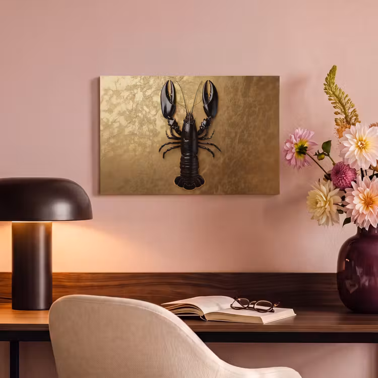 Canvas schilderij - Kreeft - Zwart - Goud - Luxe — 4
