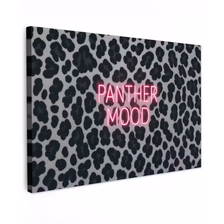 Canvas schilderij - Panterprint - Zwart - Neonletters - Roze — 1