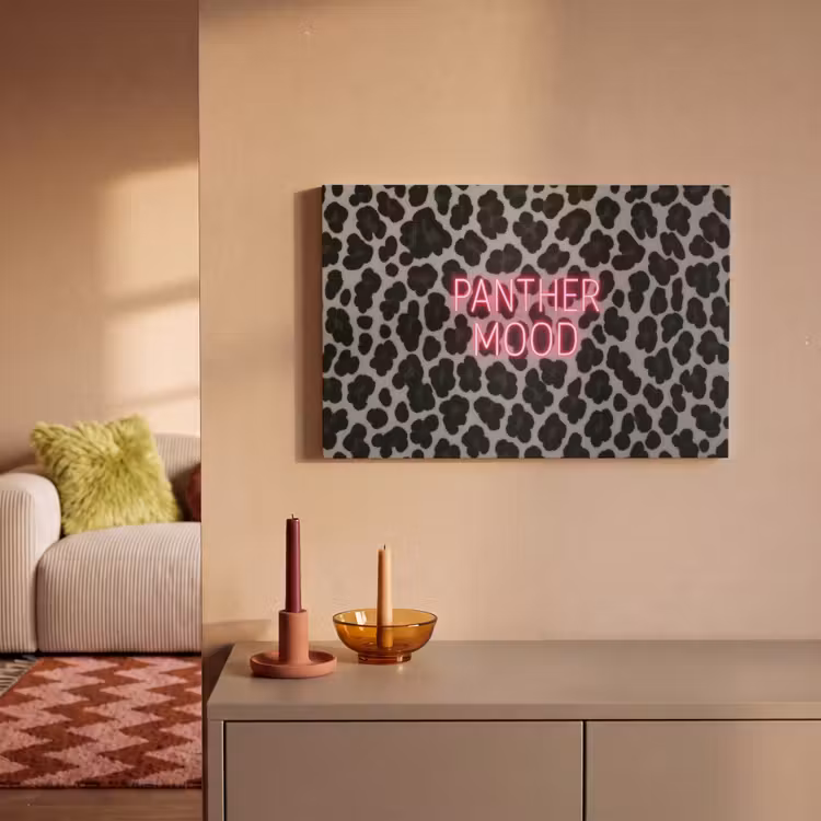 Canvas schilderij - Panterprint - Zwart - Neonletters - Roze — 2