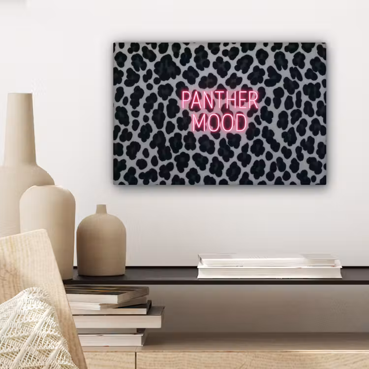 Canvas schilderij - Panterprint - Zwart - Neonletters - Roze — 5