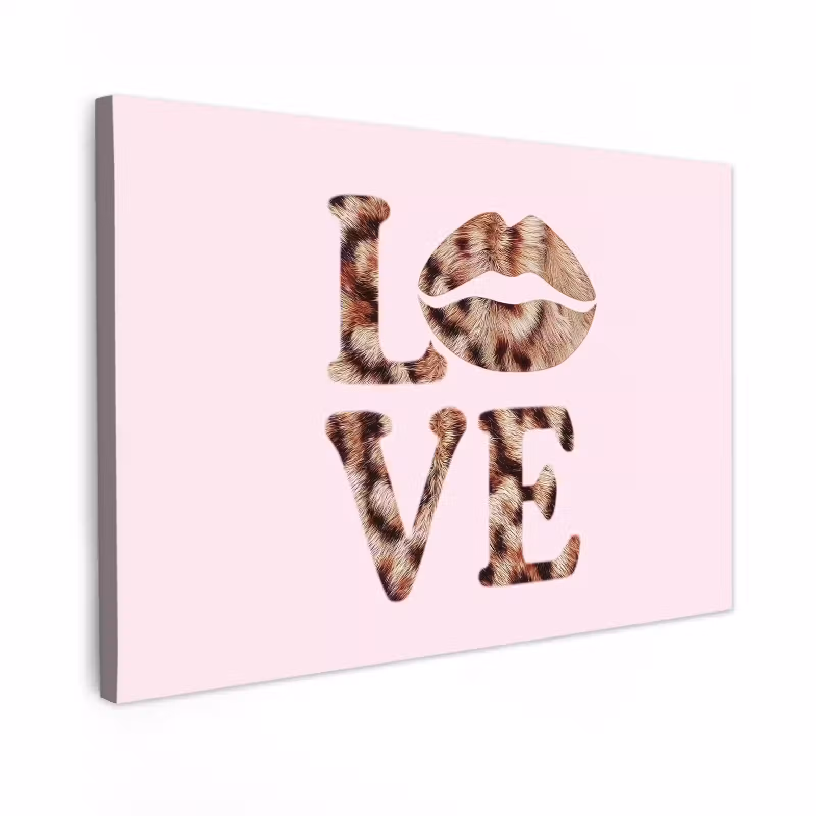 Canvas schilderij - Tekst - Love - Pantervacht - Lichtroze — 1