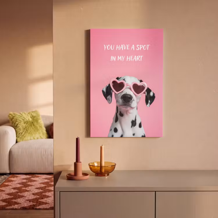 Canvas schilderij - Hartjes - Hond - Valentijn - Roze — 2