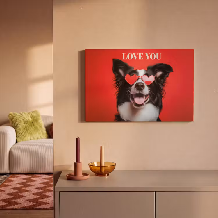 Canvas schilderij - Hond - Hartjesbril - Loveyou - Rood — 1
