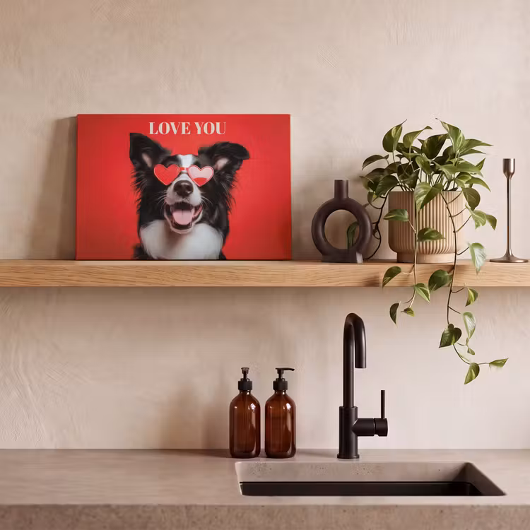 Canvas schilderij - Hond - Hartjesbril - Loveyou - Rood — 2