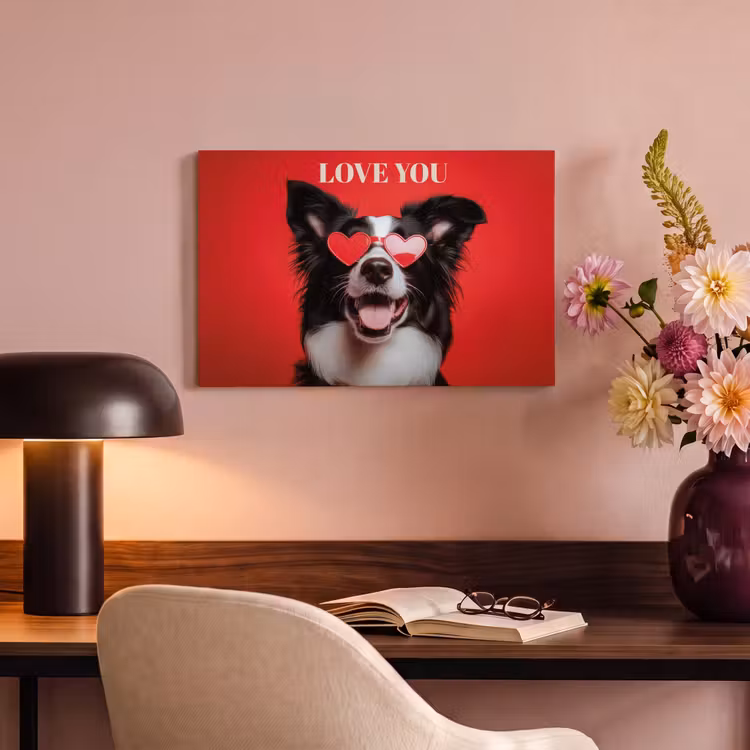 Canvas schilderij - Hond - Hartjesbril - Loveyou - Rood — 3