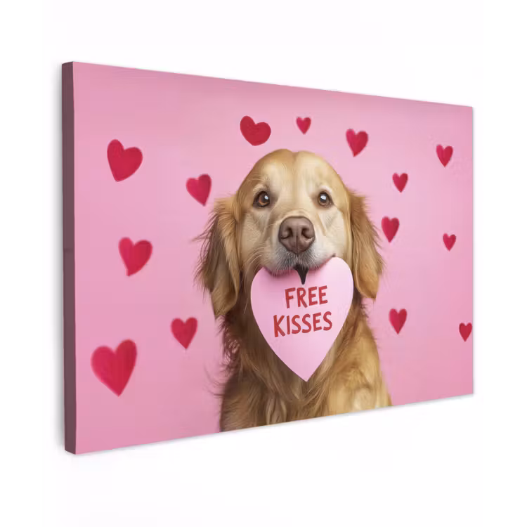 Canvas schilderij - Hond - Kiss- Valentijn - Hartjes — 1