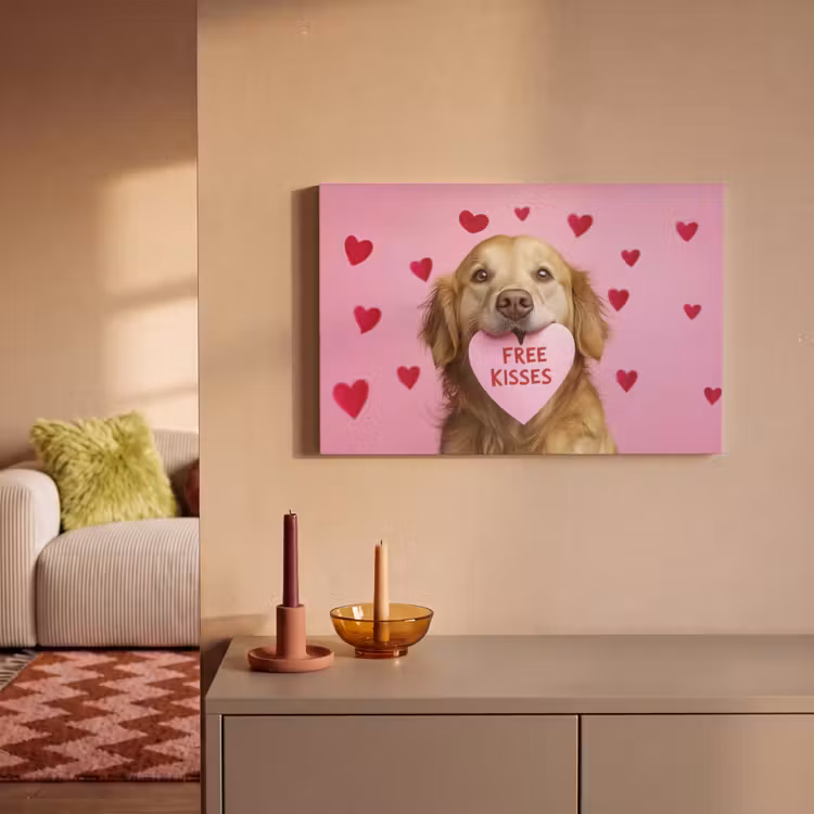 Canvas schilderij - Hond - Kiss- Valentijn - Hartjes — 2
