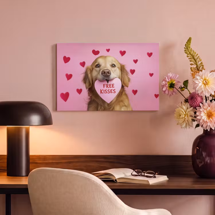 Canvas schilderij - Hond - Kiss- Valentijn - Hartjes — 4