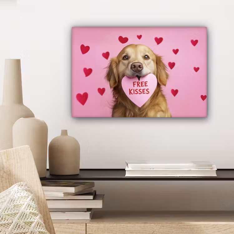 Canvas schilderij - Hond - Kiss- Valentijn - Hartjes — 5
