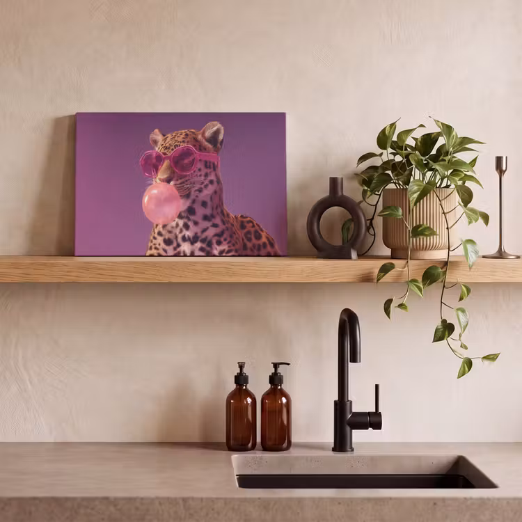 Canvas schilderij - Panter - Zonnebril - Kauwgombel - Roze — 3