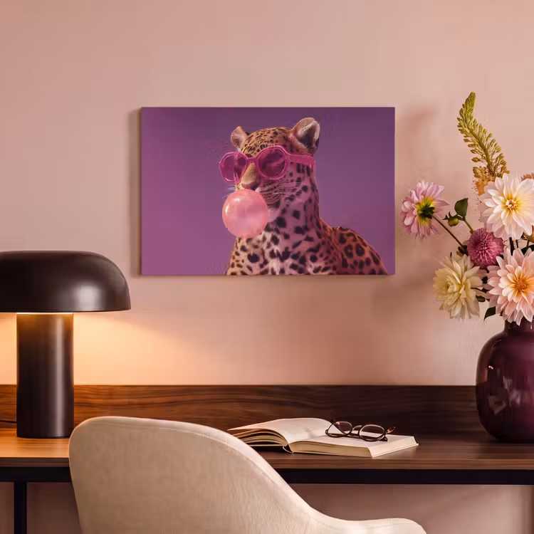 Canvas schilderij - Panter - Zonnebril - Kauwgombel - Roze — 4